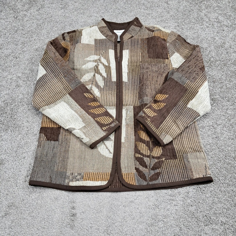 Coldwater Creek Women Brown Tapestry Patchwork‎ Leaf Print Open Front Jacket M